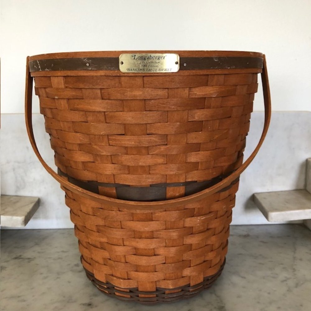 LONGABERGER 1989 J W Bankers Waste Collectible Basket Signed Blue Accent…